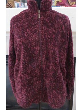 Stan Herman Burgundy Fleece Full zip sweater  Medium  EUC